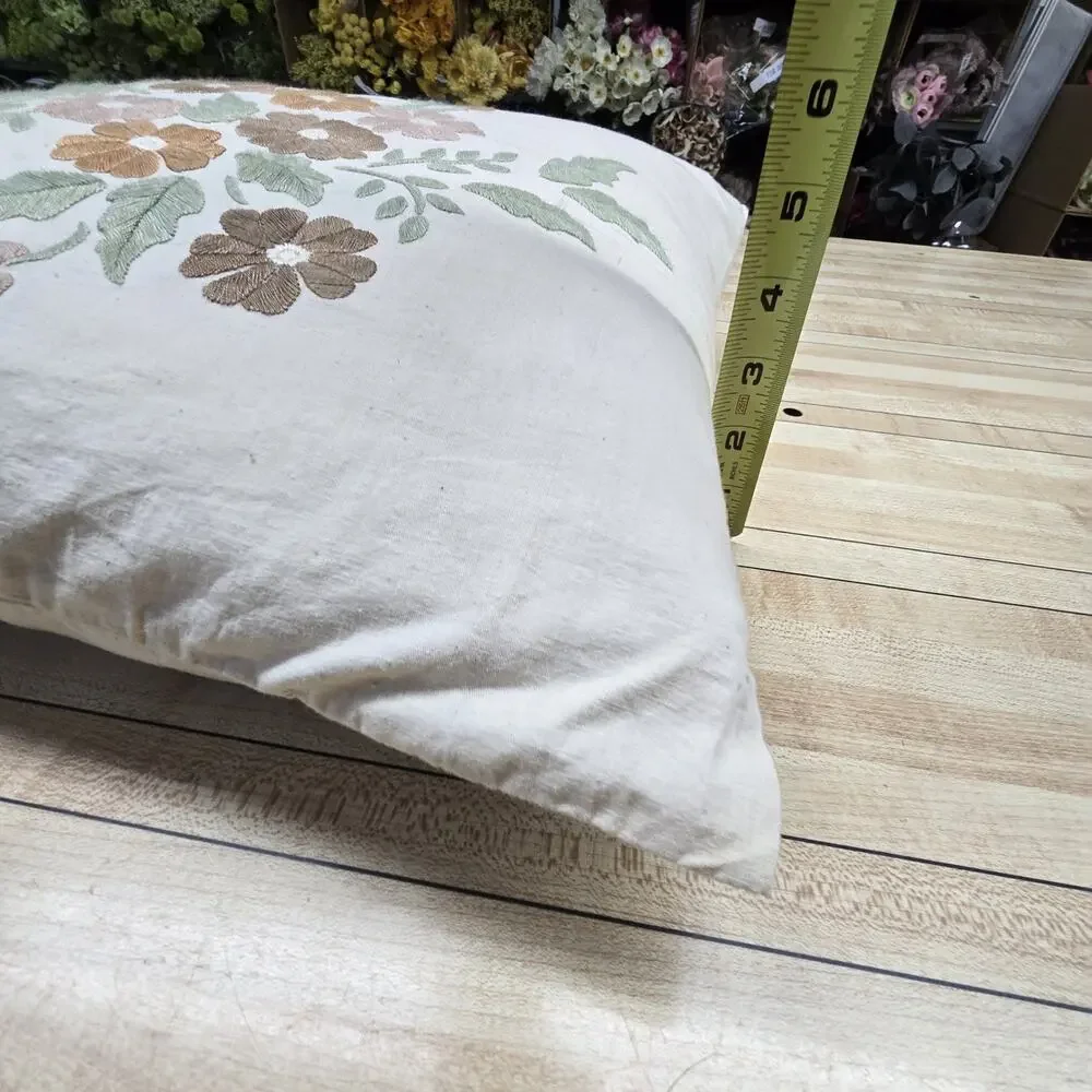 Vintage Embroidered Floral Pillow 15.5